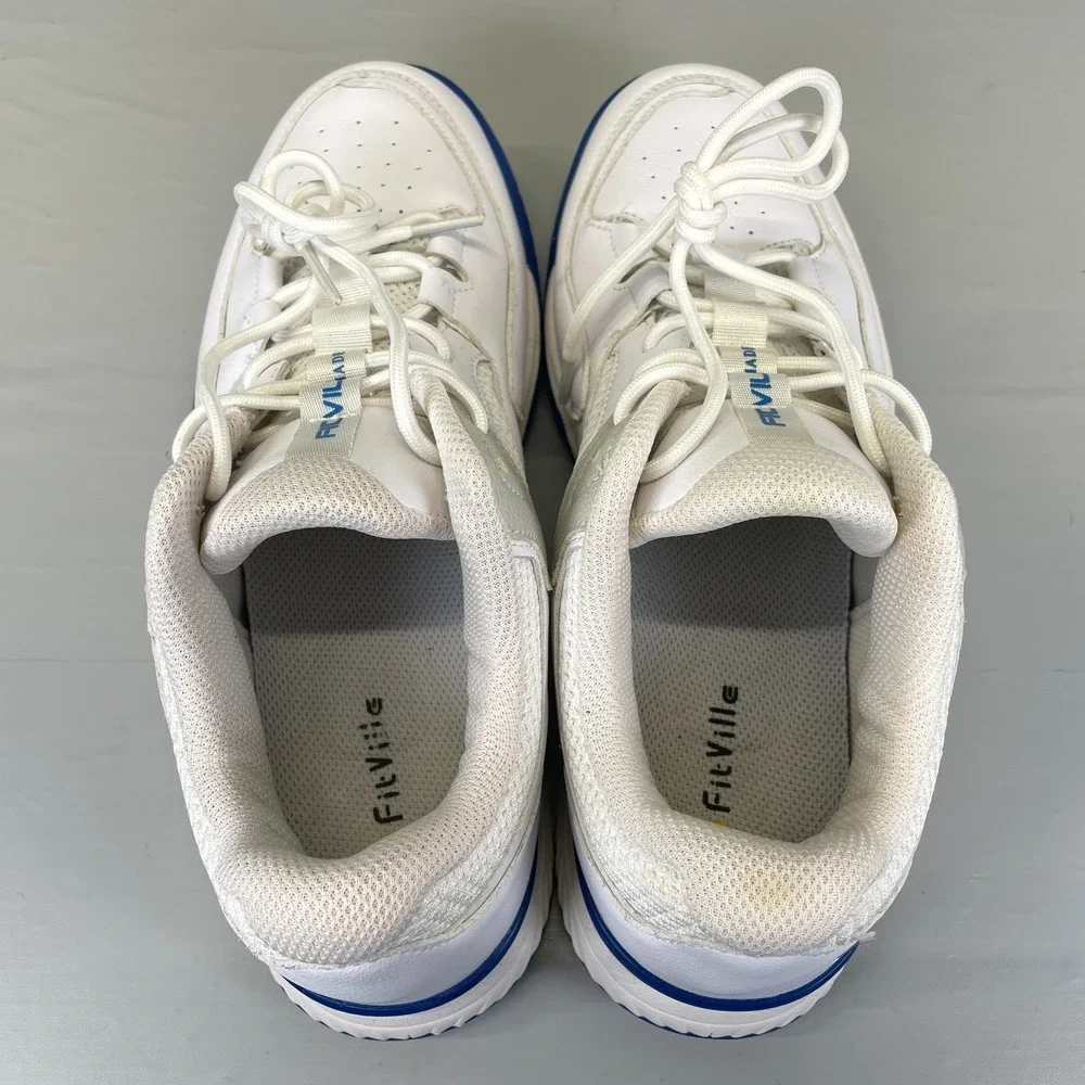 FitVille Amadeus Tennis Shoes Mens Size 9.5 Extra Wide White Blue Casual Sneaker